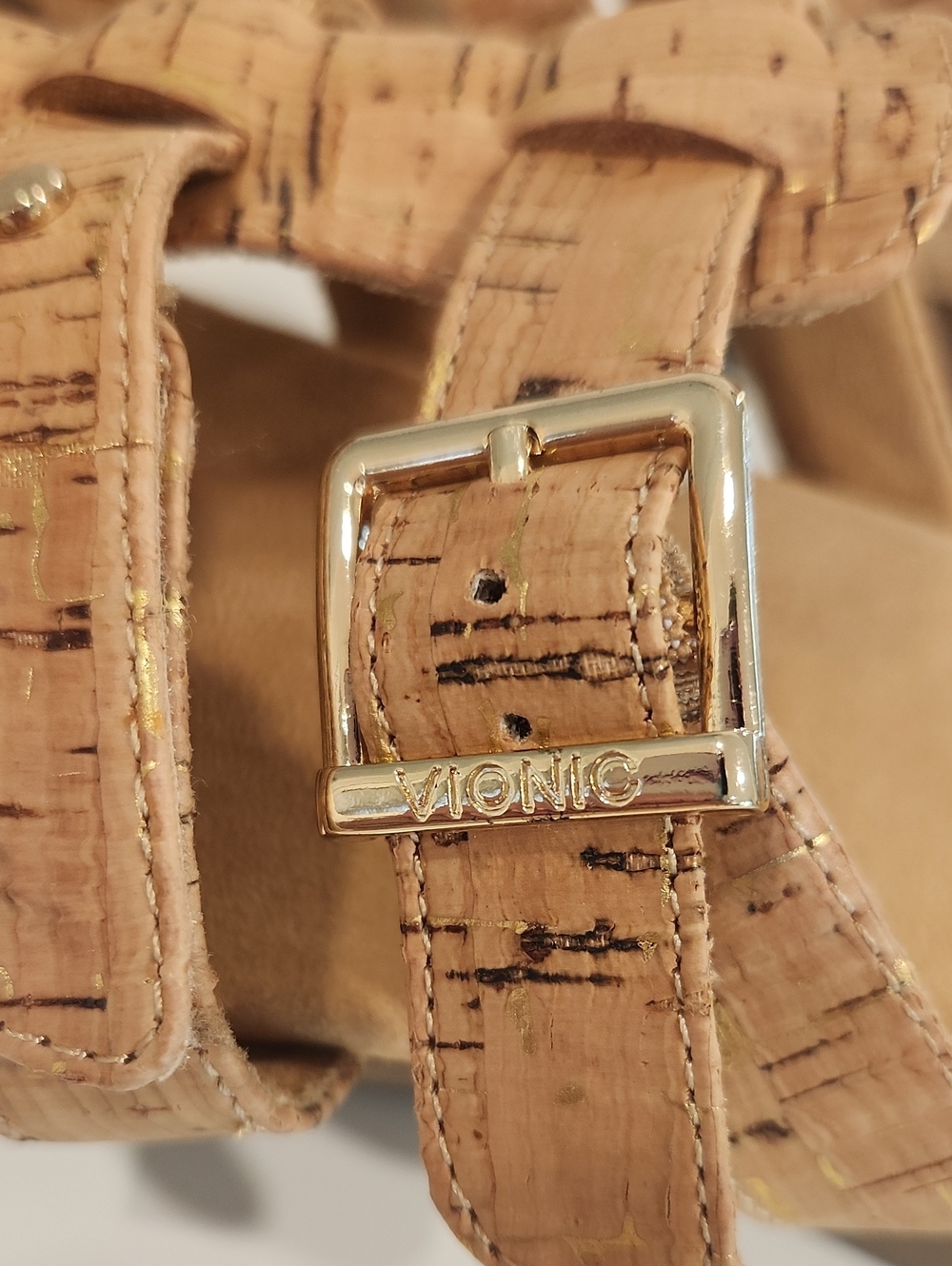 Vionic Radia Wedge Slip-On Sandal In Gold-Speckled Cork Size 10 - Picture 8 of 8